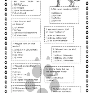 Arbeitsblatt Quiz Wolf Quiz - Wildtiere in Europa