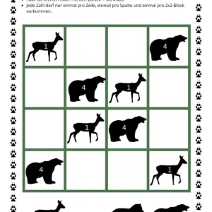 Arbeitsblatt Silhouetten Sudoku - Wildtiere in Europa