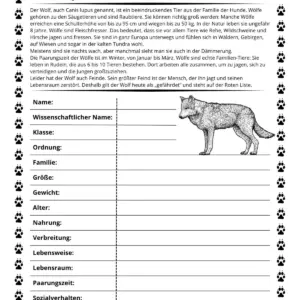 Arbeitsblatt Wolf Steckbrief Eduki DE-EN - Wildtiere in Europa