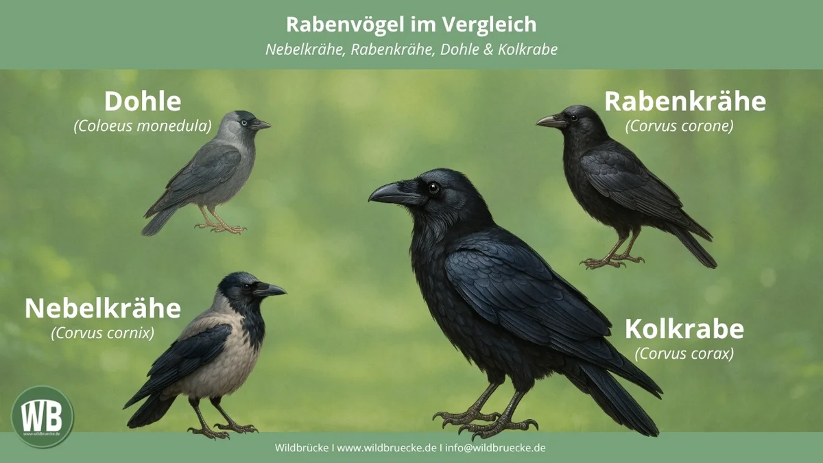 Beitragsbild Unterschied Nebelkrähe, Rabenkrähe, Dohle und Kolkrabe - Vögel in Europa Beitragsbild Unterschied Nebelkrähe, Rabenkrähe, Dohle und Kolkrabe - Vögel in Europa